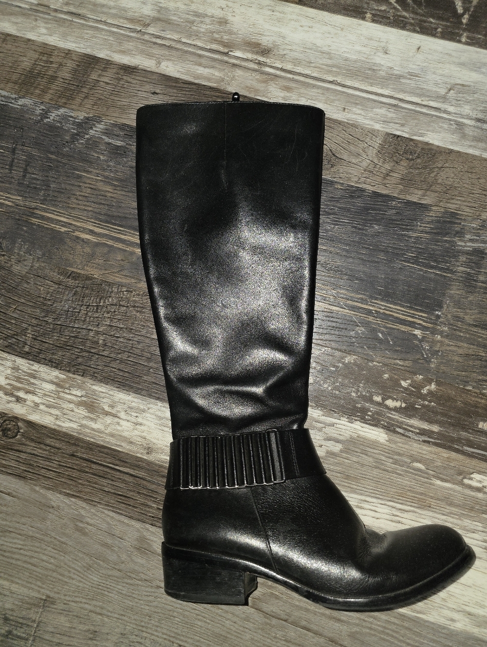 Via Spiga Genuine Leather Riding Boots with Metal Strap Detail Size 6.5
